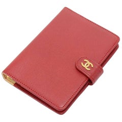 Chanel Red Leather 6 Ring Gold-tone Agenda Cover