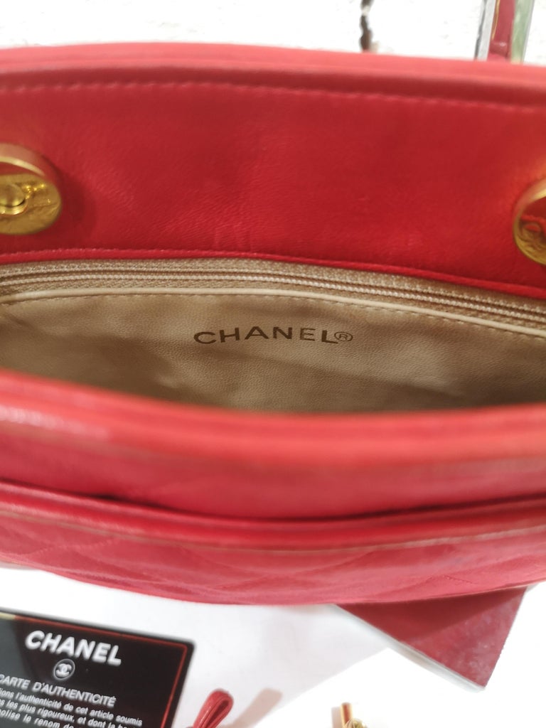 Chanel red leather and fabric shoulder bag For Sale at 1stDibs