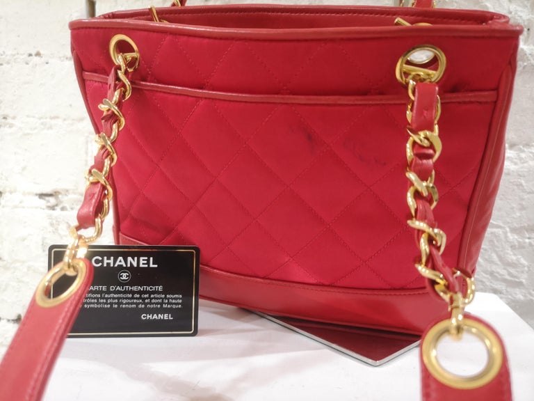 Chanel red leather and fabric shoulder bag For Sale at 1stDibs