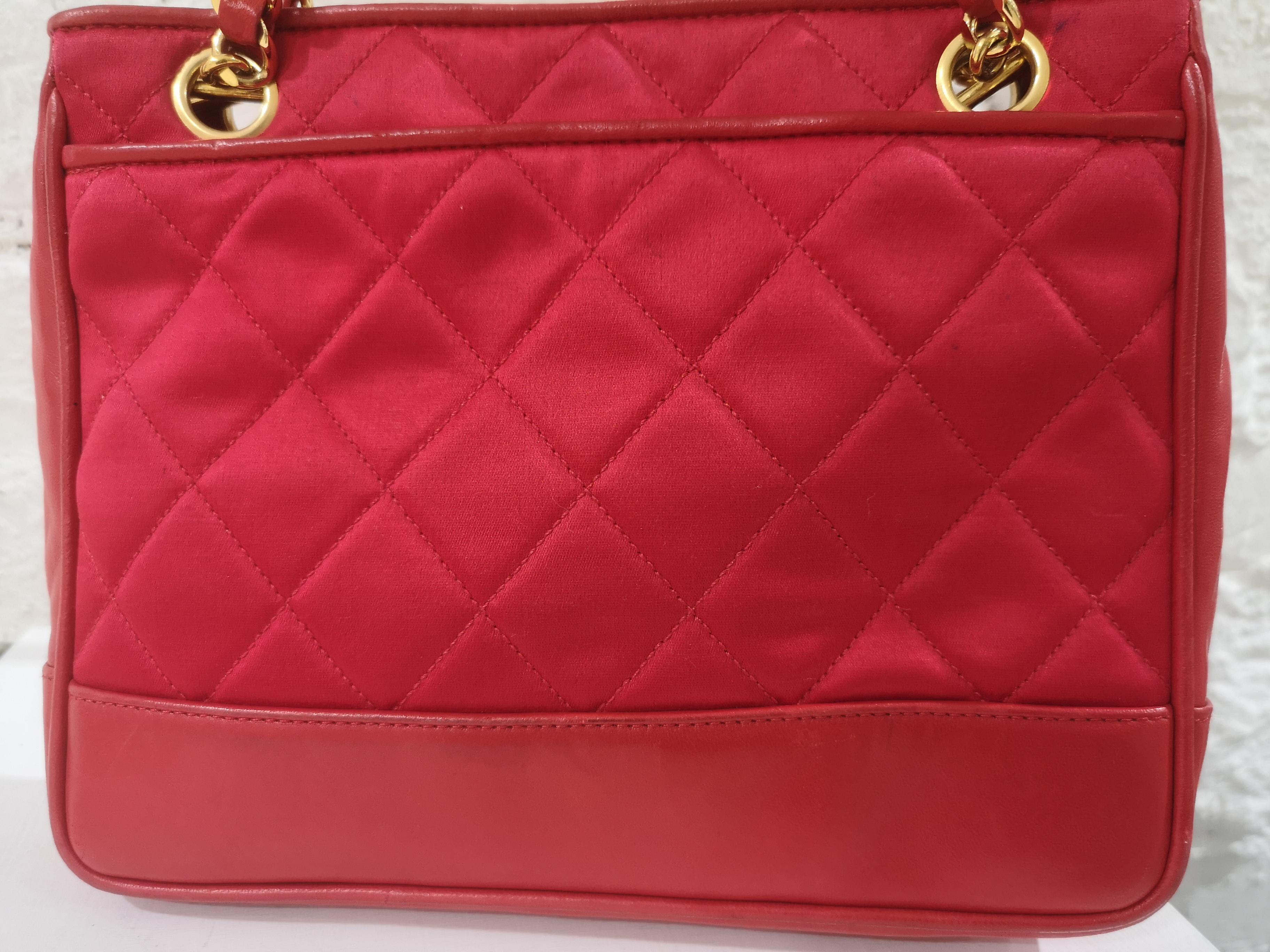 Chanel red leather and fabric shoulder bag 2