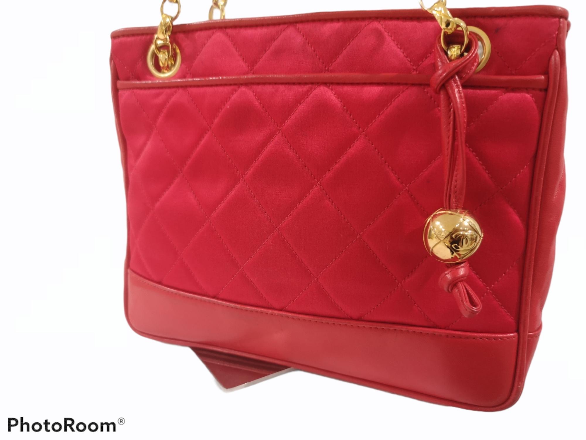 Chanel red leather and fabric shoulder bag 3