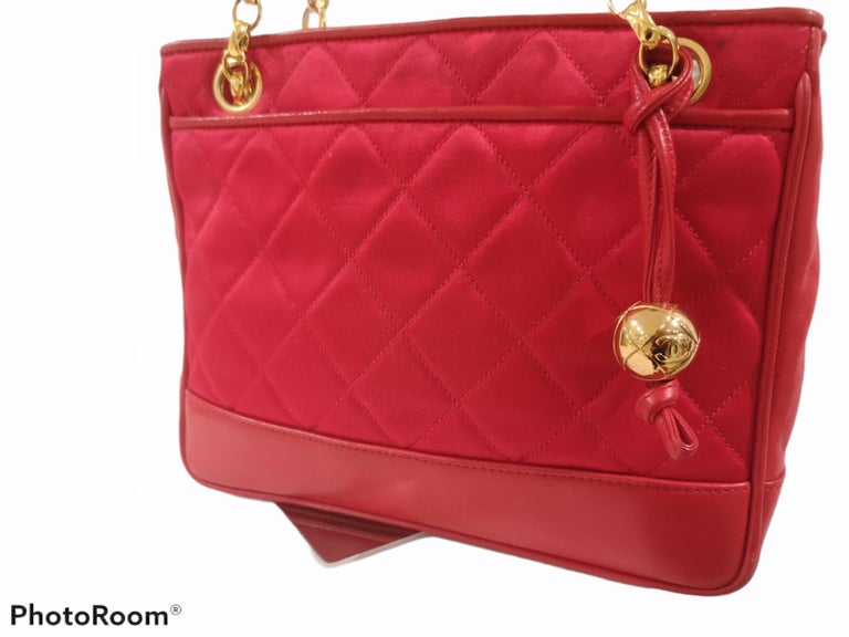 Chanel red leather and fabric shoulder bag For Sale at 1stDibs