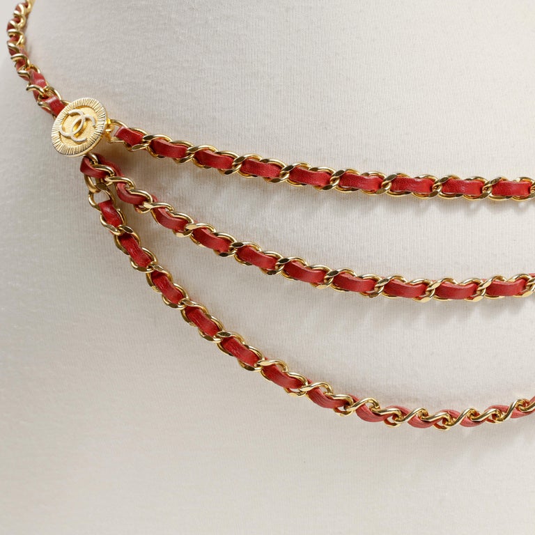 Chanel Red Leather and Gold Chain Vintage Belt For Sale at 1stDibs ...