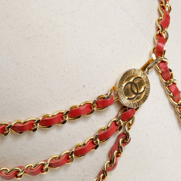 Chanel Red Leather and Gold Chain Vintage Belt For Sale at 1stDibs ...