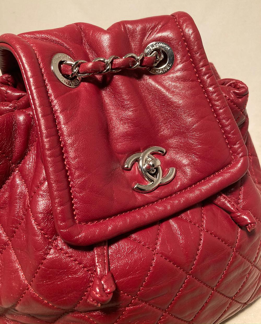Women's Chanel Red Leather Bejing Backpack Shoulder Bag