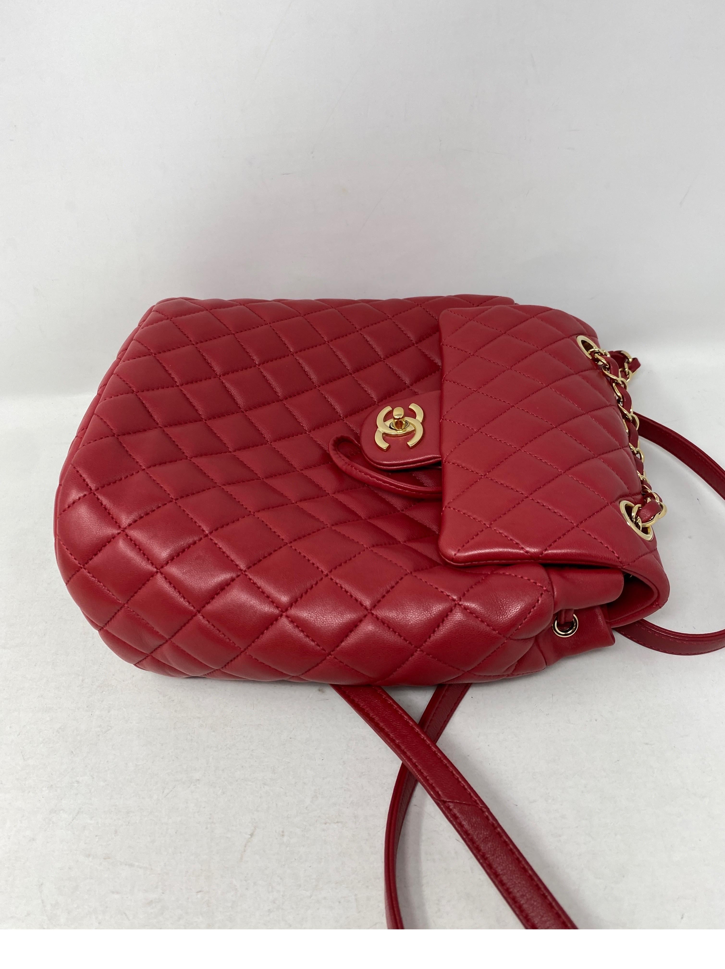 Women's or Men's Chanel Red Leather Backpack 