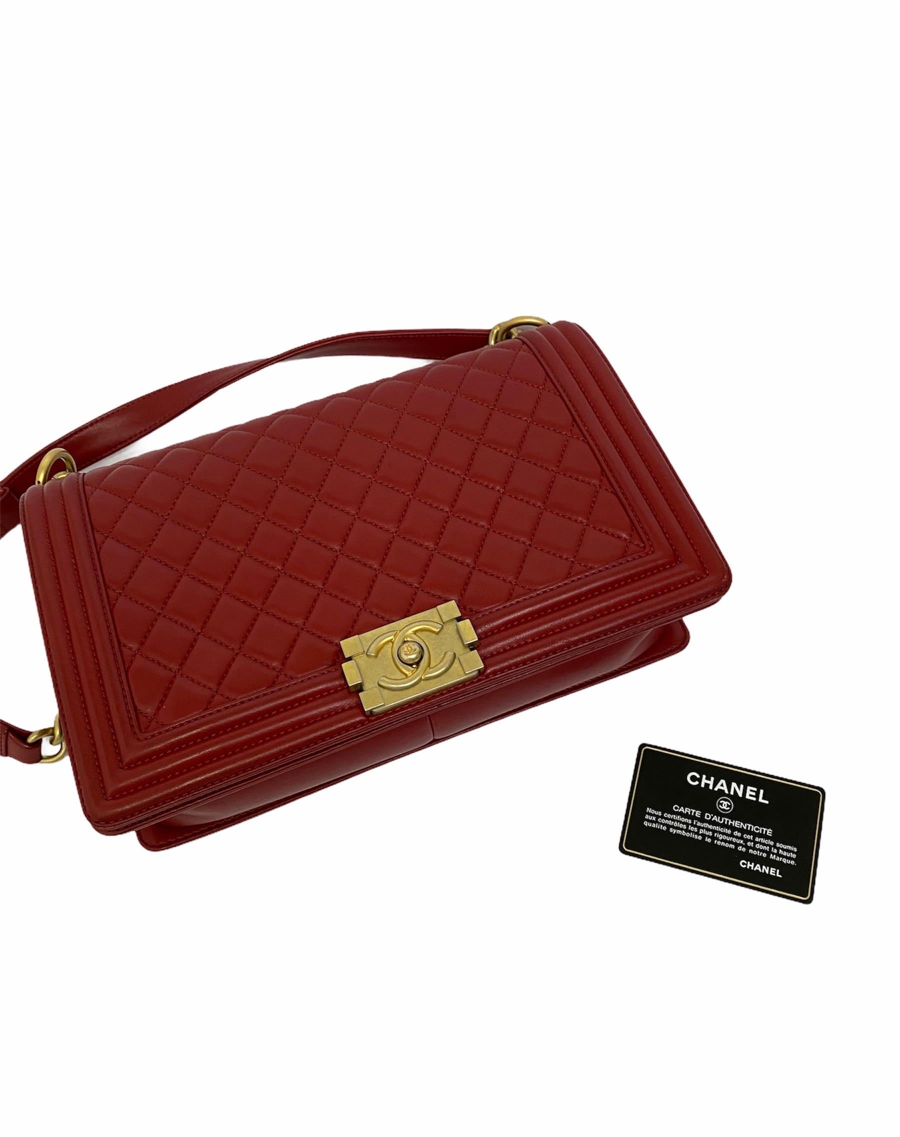 Chanel Red Leather Boy Bag 6