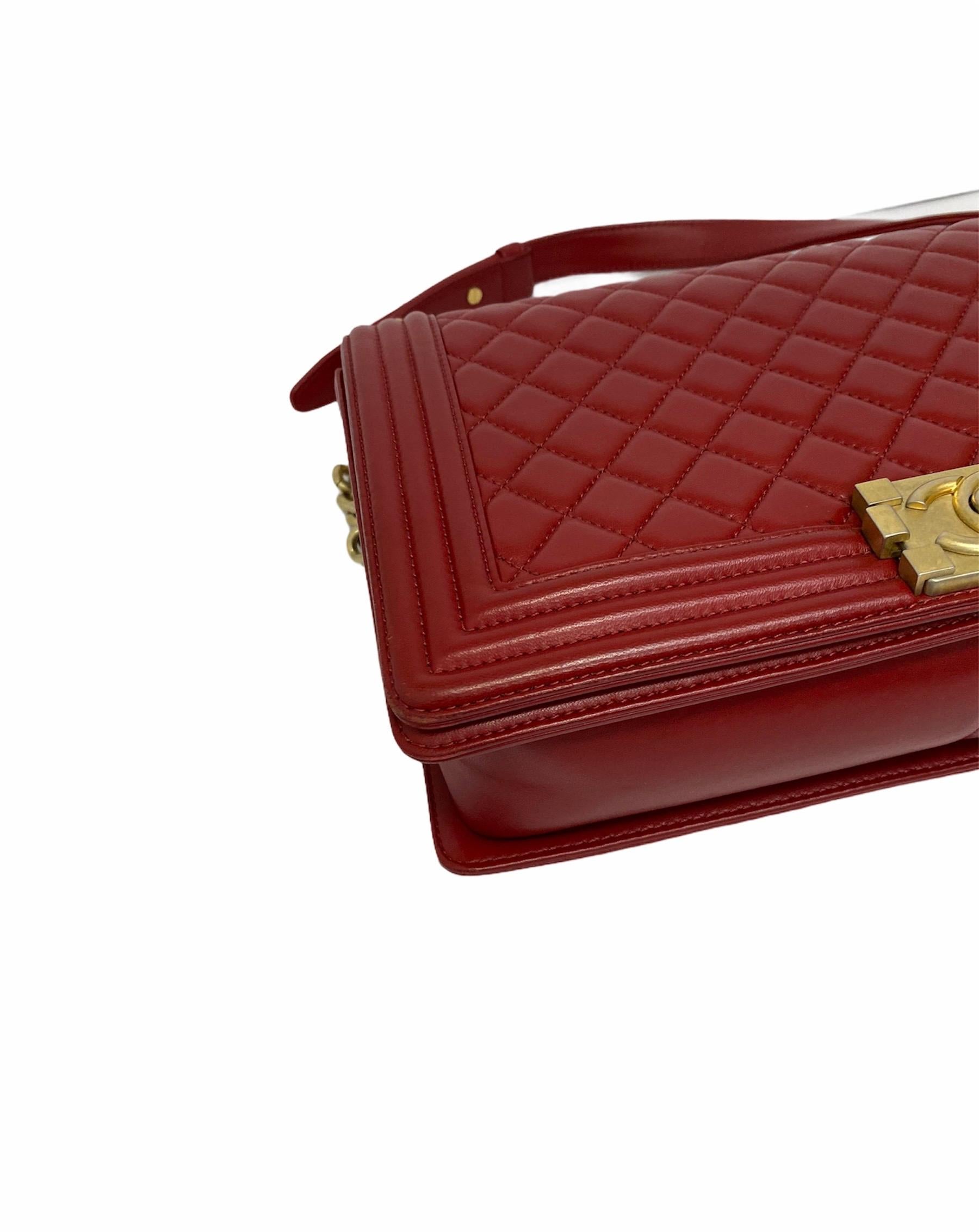 Chanel Red Leather Boy Bag 2