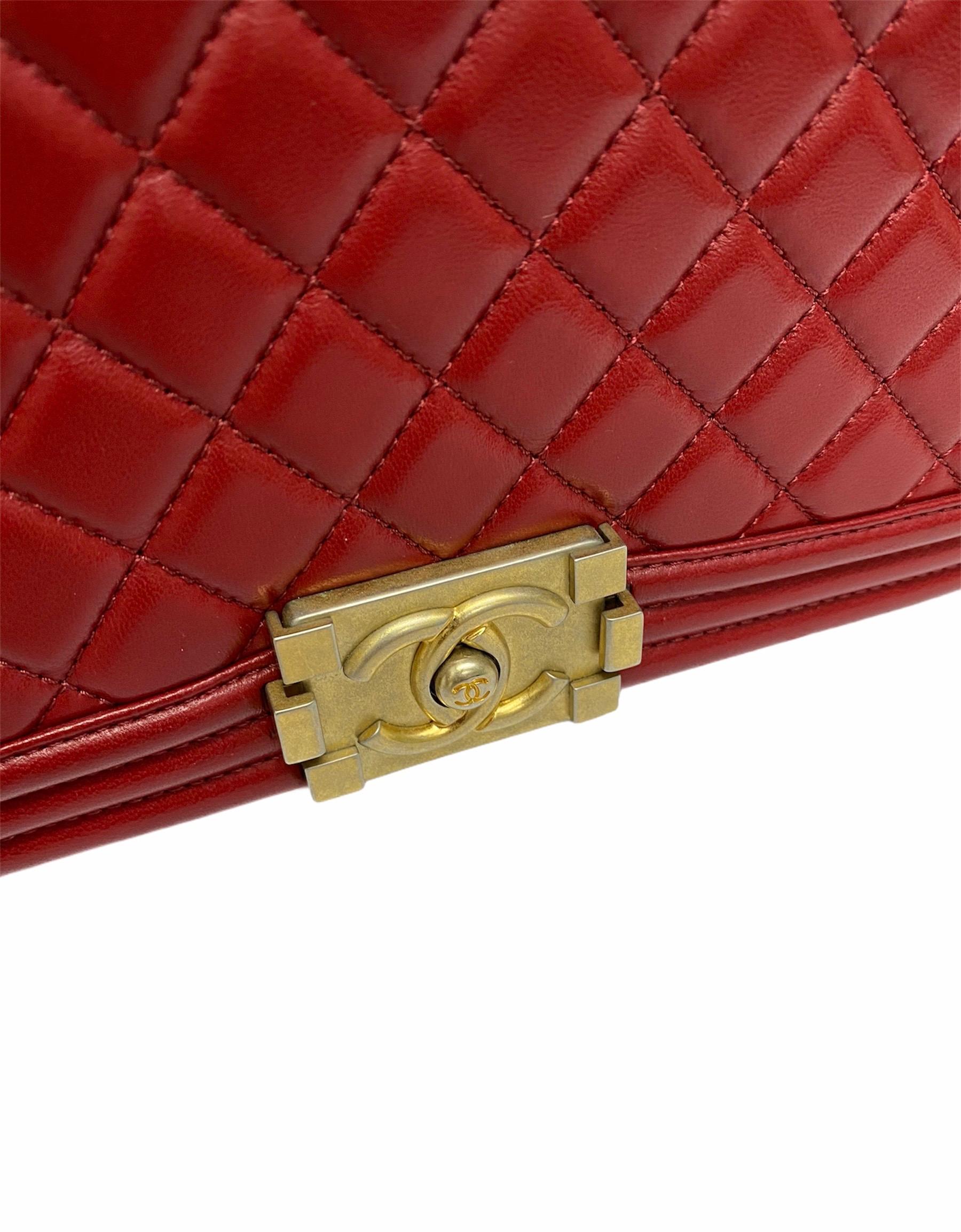 Chanel Red Leather Boy Bag 4