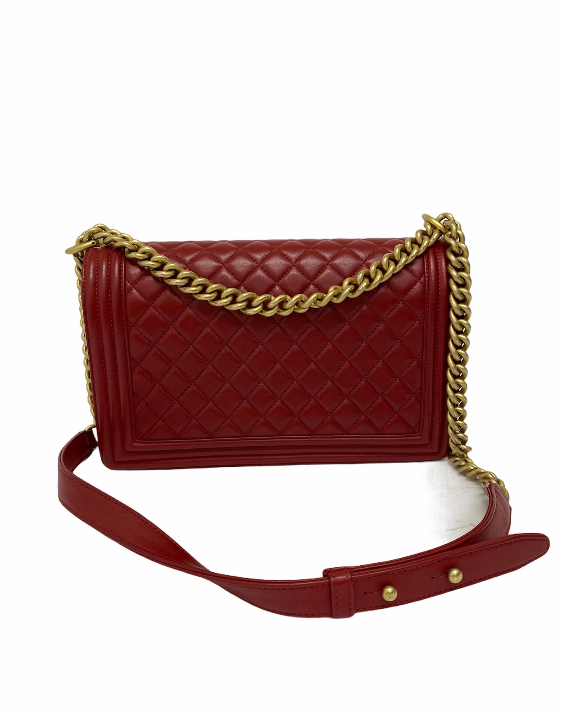 Chanel Red Leather Boy Bag 5