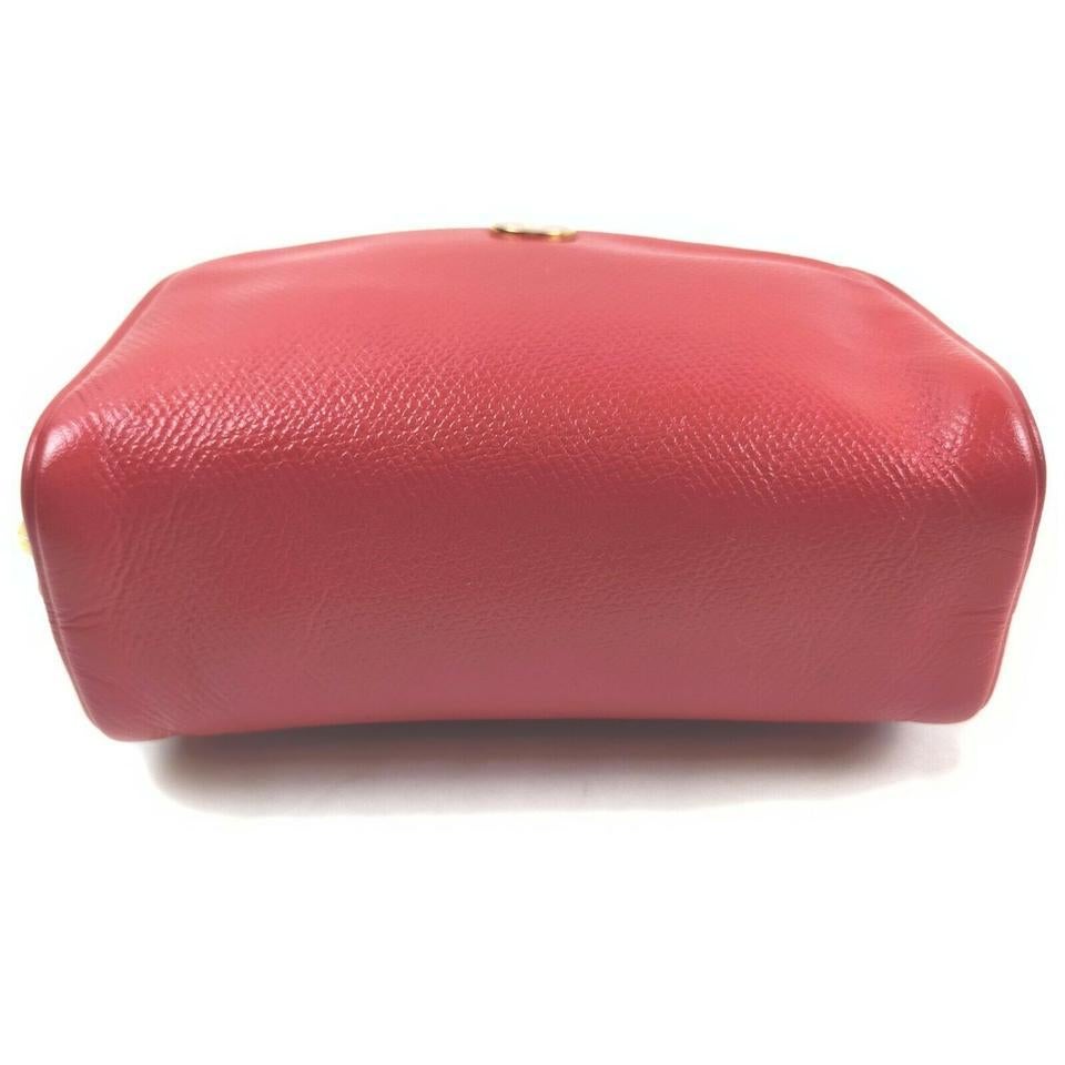 Chanel Red Leather Button Line Cosmetic Case Make Up Pouch 861592 2