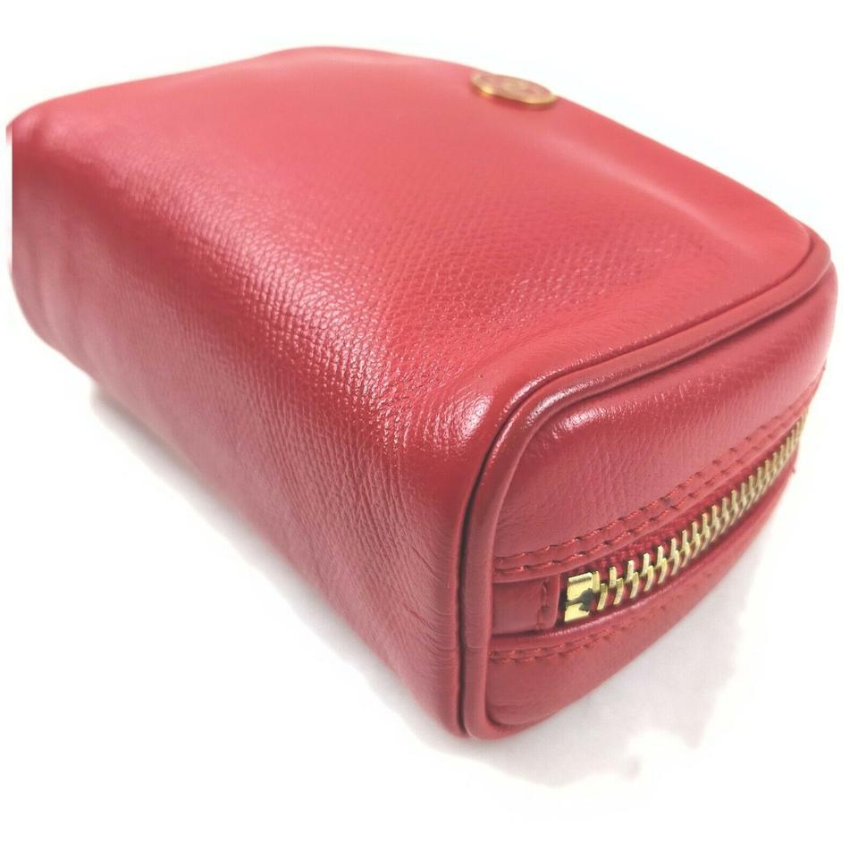 Chanel Red Leather Button Line Cosmetic Case Make Up Pouch 861592 3