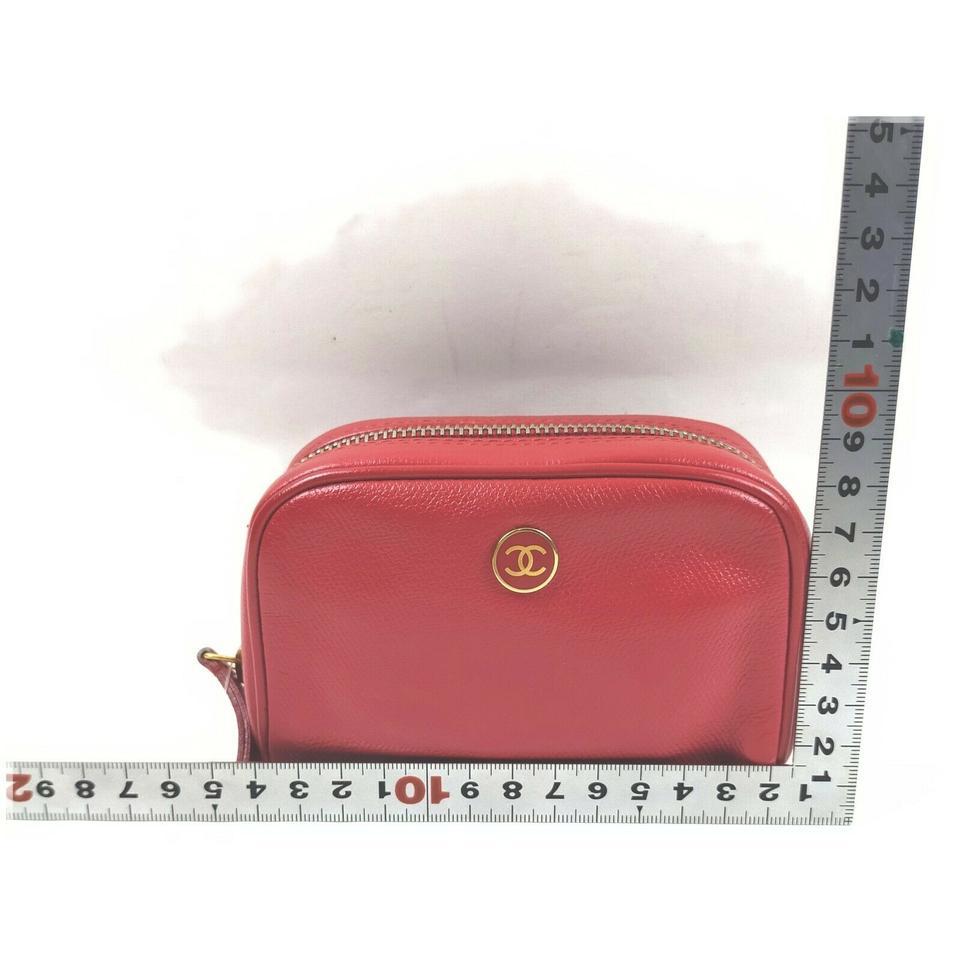 Chanel Red Leather Button Line Cosmetic Case Make Up Pouch 861592 5