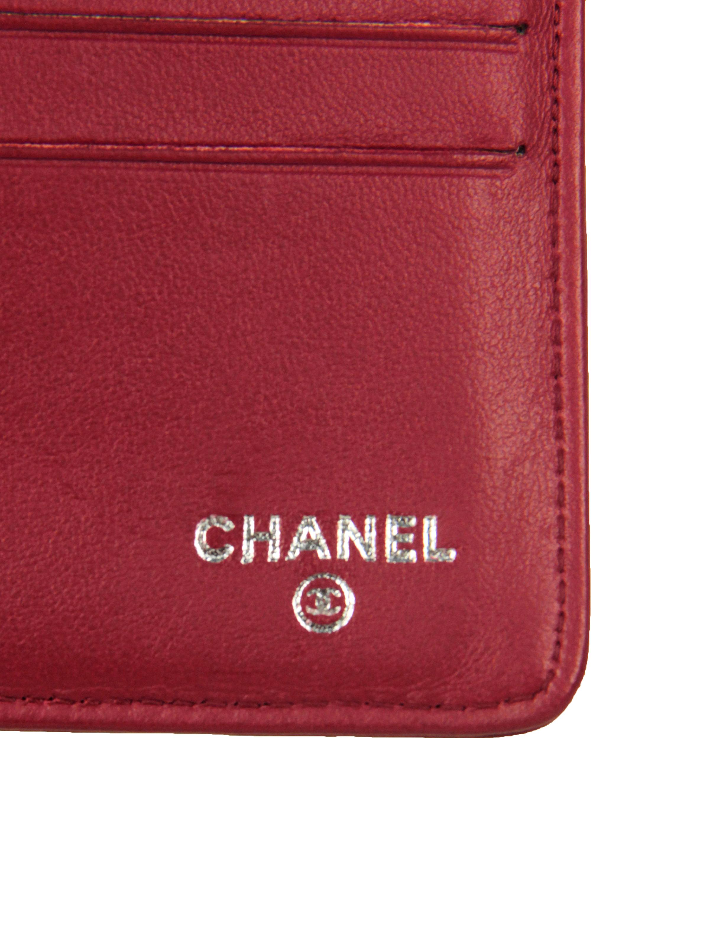 Chanel Red Leather Camelia Embossed Wallet 3
