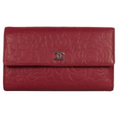 Chanel Red Leather Camelia Embossed Wallet