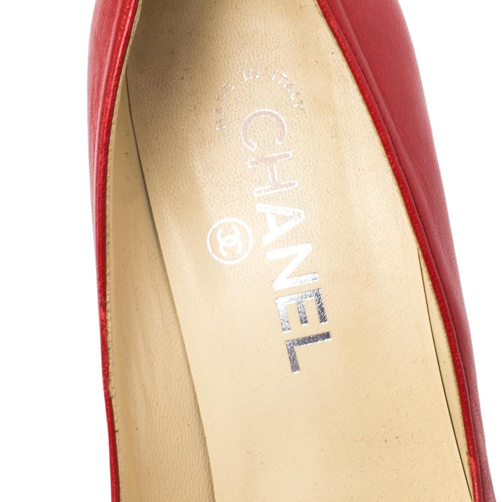 Chanel Red Leather Camellia Pumps Size 38 3