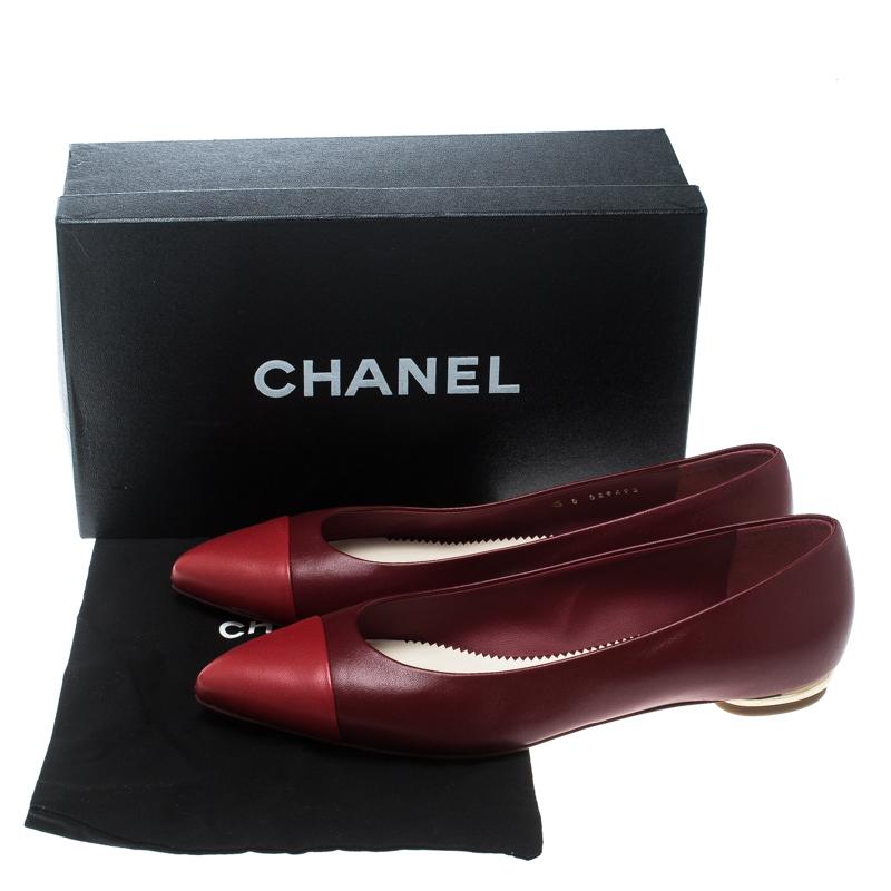 Chanel Red Leather Cap Toe Ballet Flats Size 39.5 3