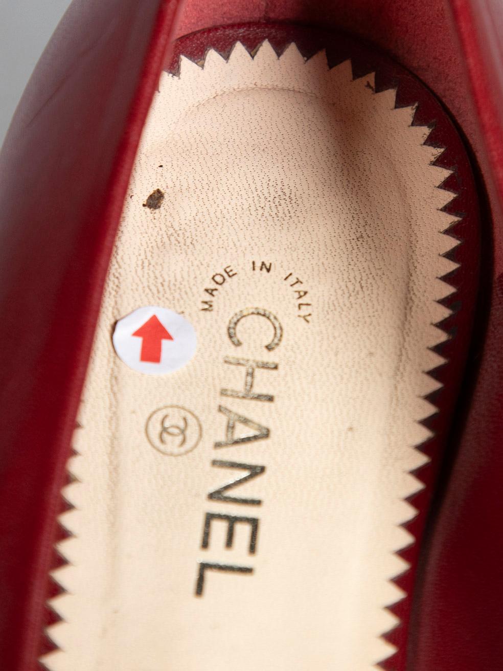 Chanel Red Leather Cap Toe Ballet Flats Size IT 38 For Sale 5
