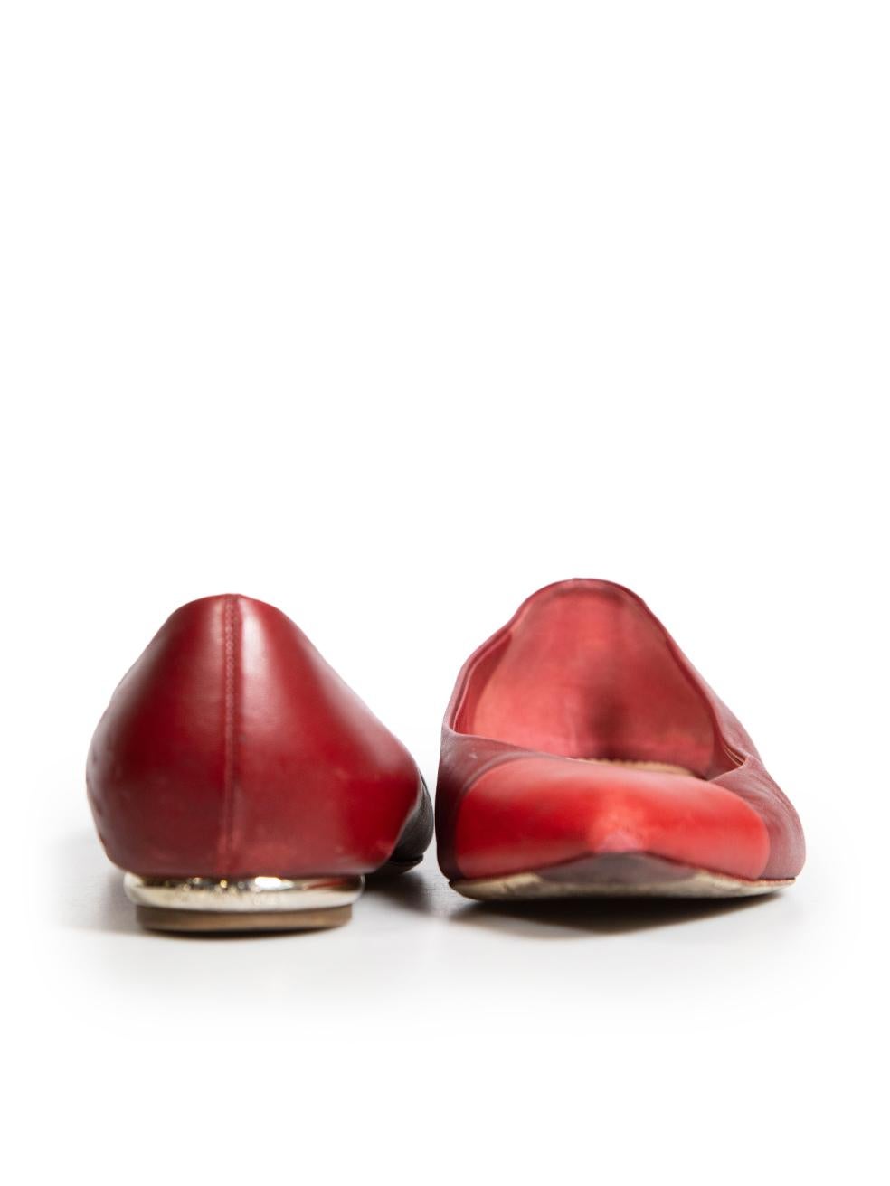 Brown Chanel Red Leather Cap Toe Ballet Flats Size IT 38 For Sale
