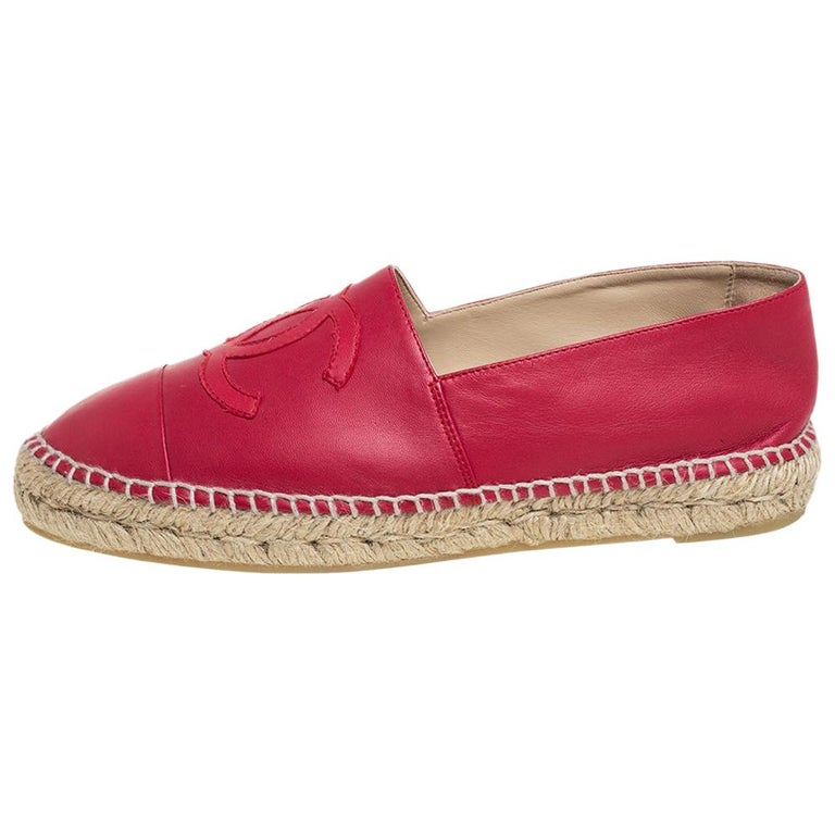 Chanel Red Leather Cap Toe Espadrille Flats Size 41 at 1stDibs