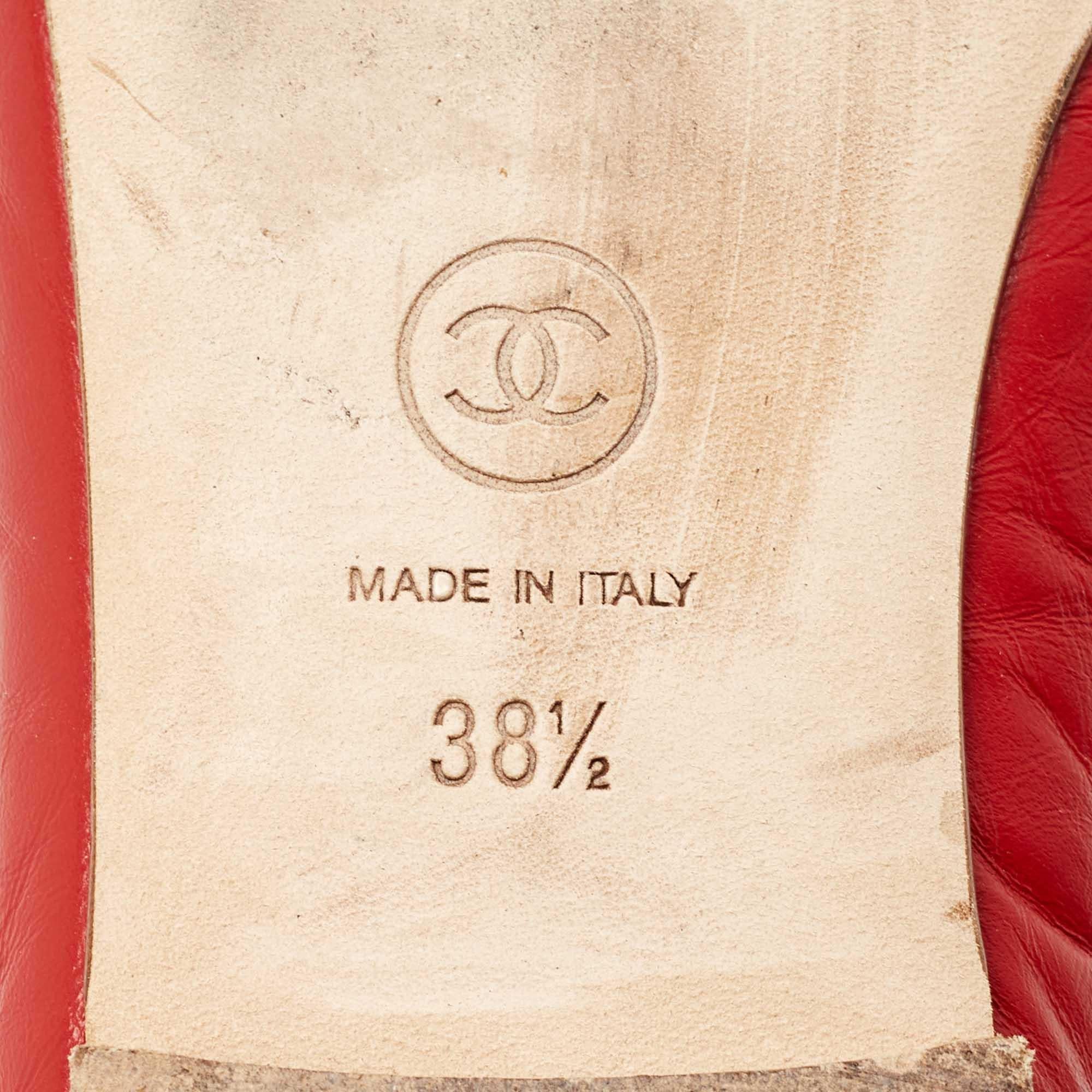 Chanel Rotes Leder CC Ballettschuhe mit Schleife Größe 38,5 im Angebot 4