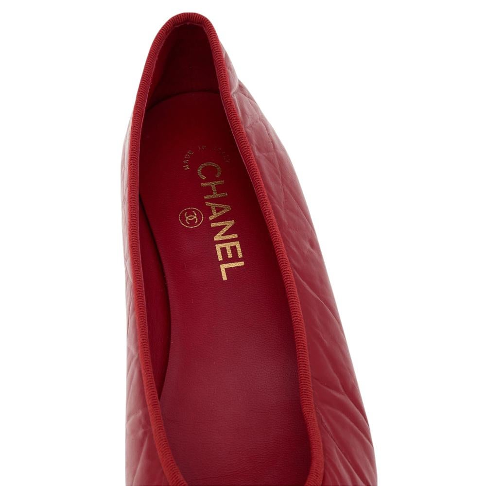 Brown Chanel Red Leather CC Bow Ballet Flats Size 40.5