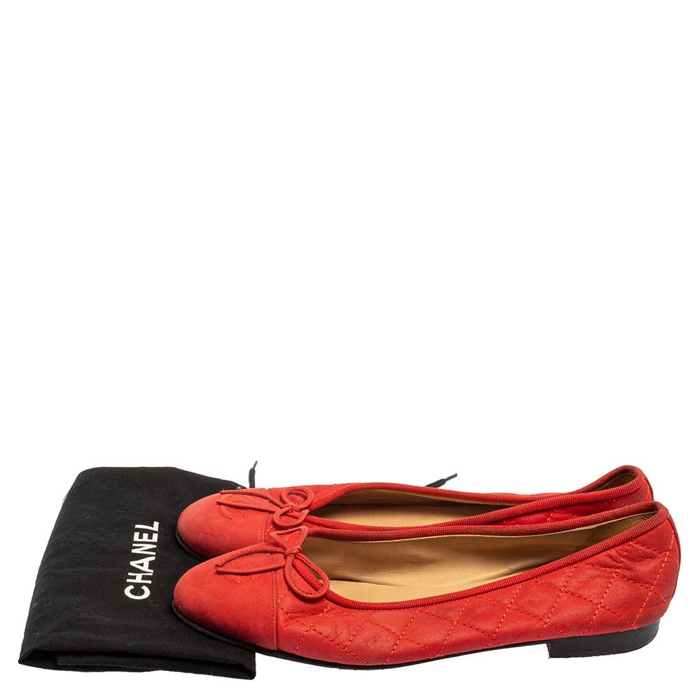 Chanel Red Leather CC Cap Toe Bow Ballet Flats Size 37 1