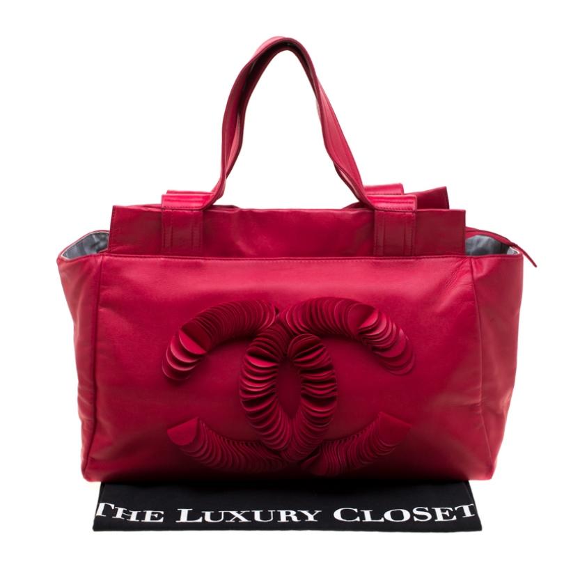 Chanel Red Leather CC Discs Tote 7