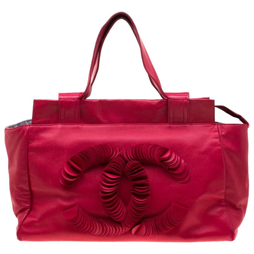 Chanel Red Leather CC Discs Tote