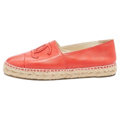 Chanel Red Leather CC Espadrille Flats Size 36