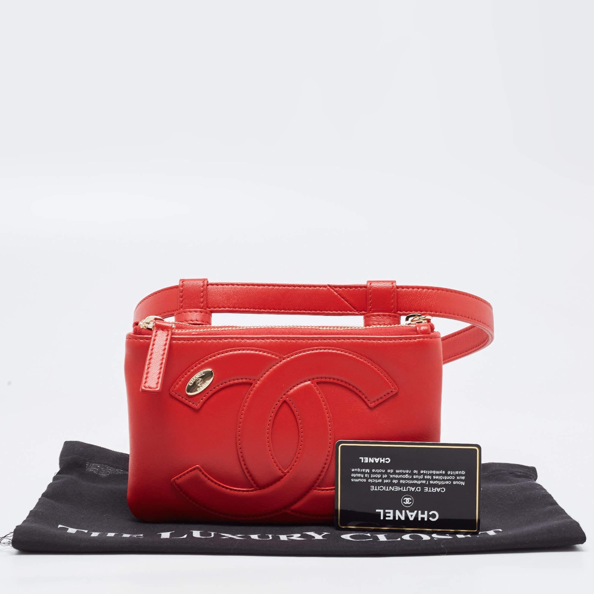 Chanel Red Leather CC Mania Double Zip Waist Belt Bag 9