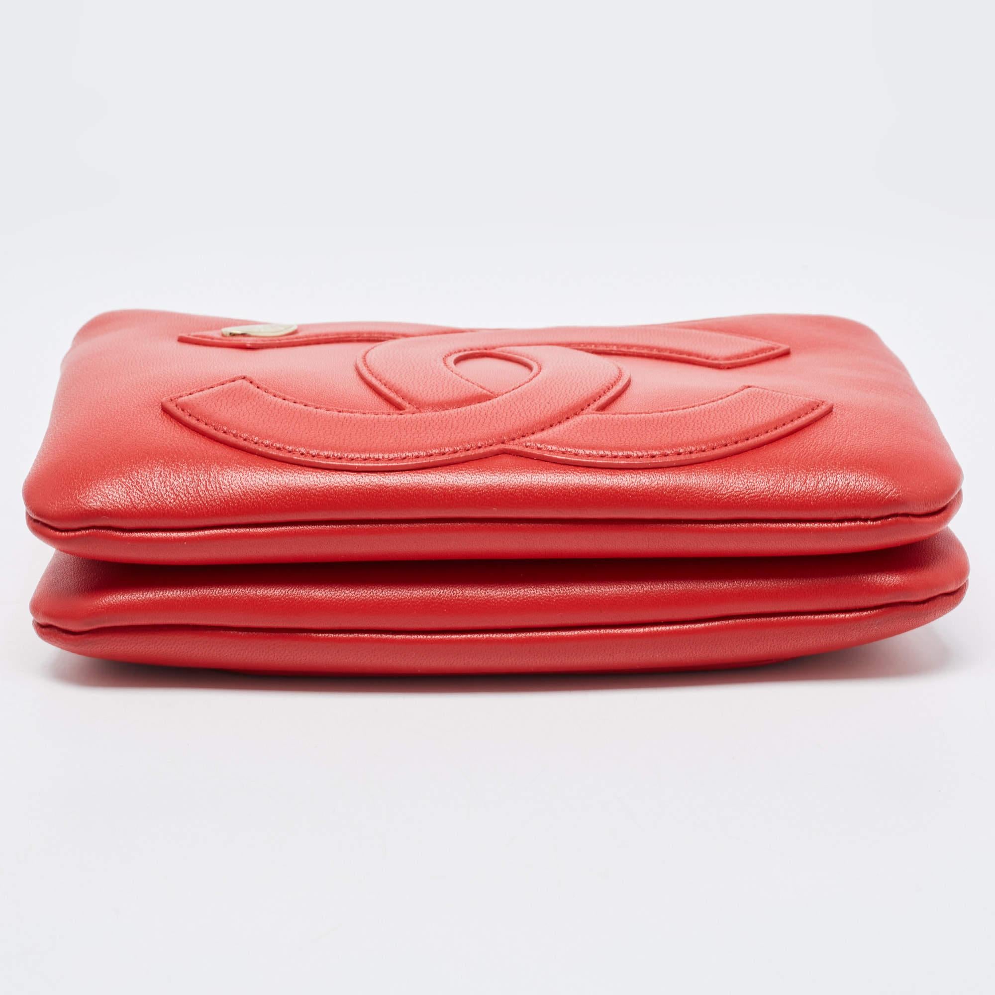 Women's Chanel Red Leather CC Mania Double Zip Waist Belt Bag