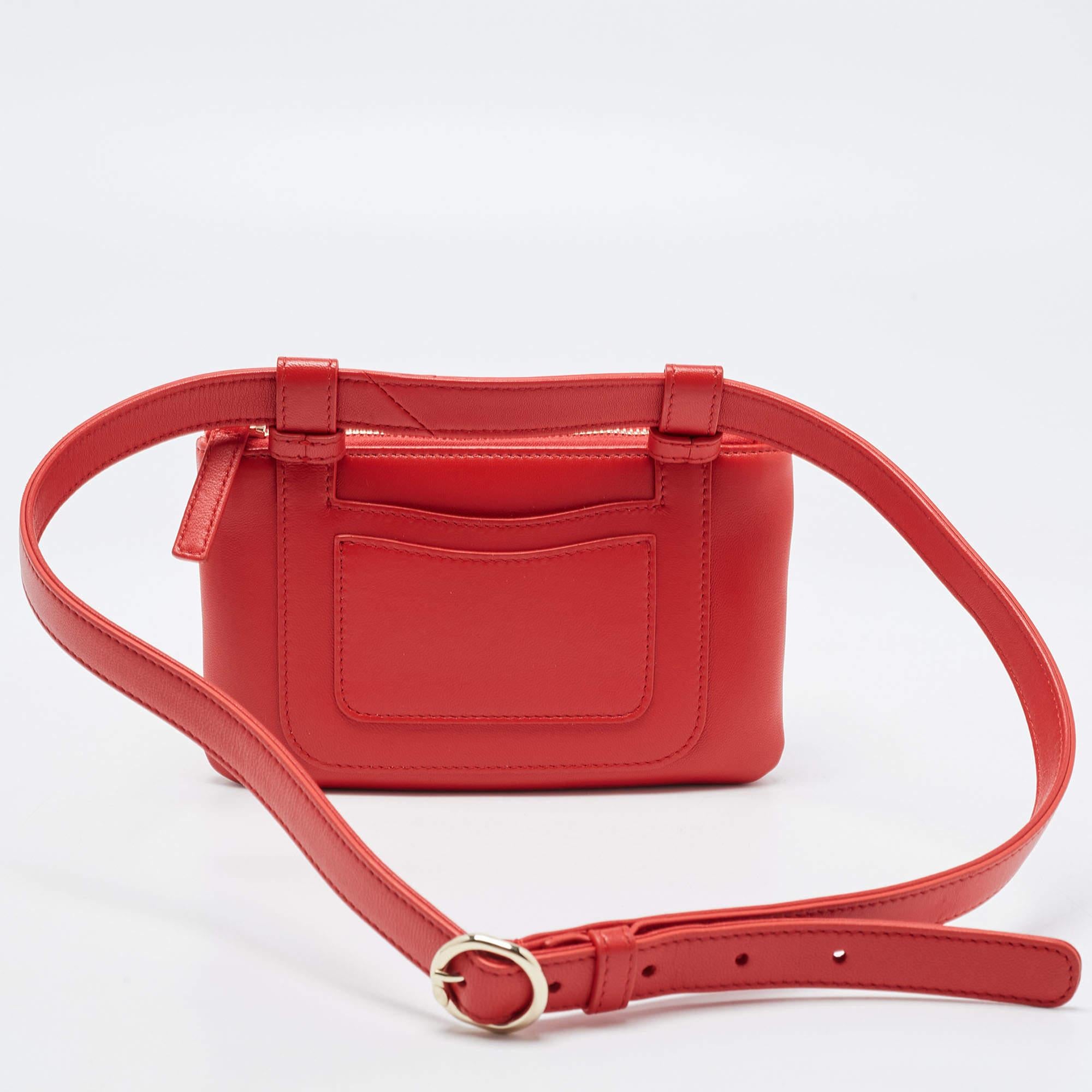 Chanel Red Leather CC Mania Double Zip Waist Belt Bag 2