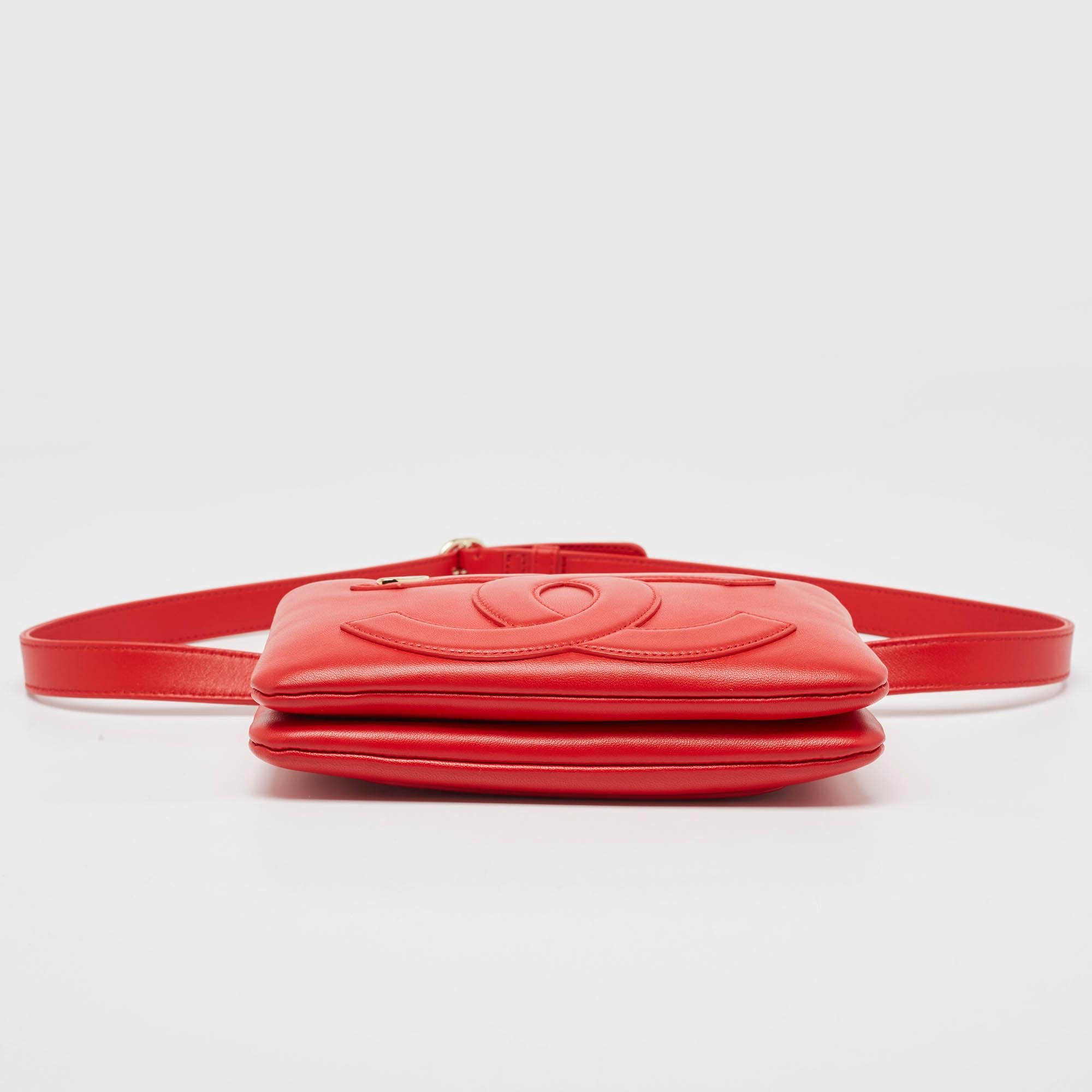 Chanel Red Leather CC Mania Waist Bag For Sale 2