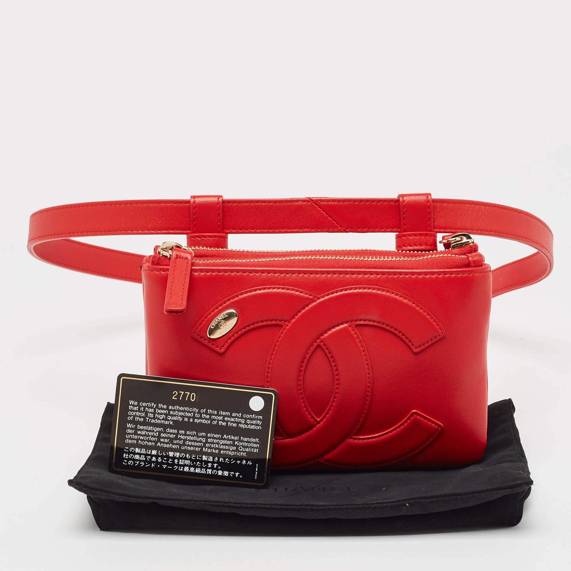 Chanel Red Leather CC Mania Waist Bag For Sale 5