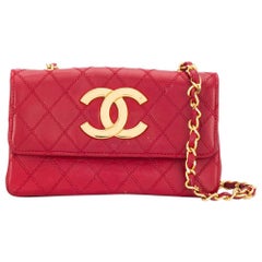 Retro Chanel Red Leather CC Shoulder Bag