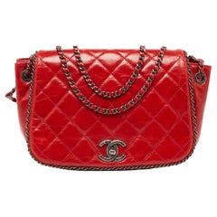 Chanel Red Leather Chain Around Flap Shoulder Bag