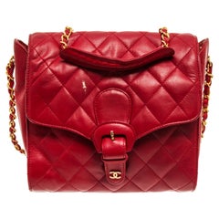 Chanel Red Leather Chain Buckle Flap Shoulder Bag
