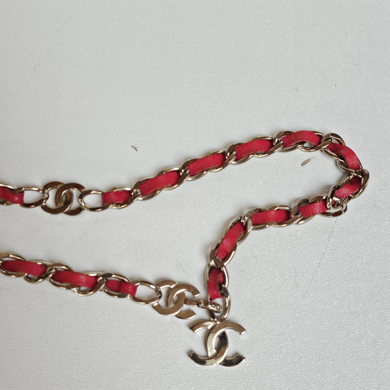 Chanel Red Leather Chain CC Waist Belt For Sale 1