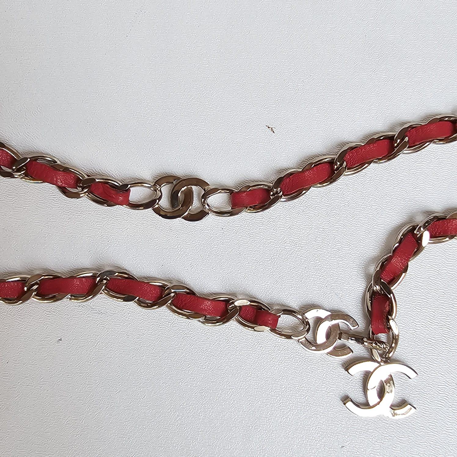 Chanel Red Leather Chain CC Waist Belt For Sale 2