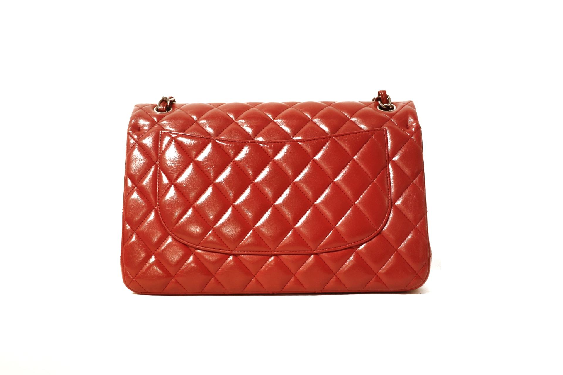 Chanel Red Leather Classic Double Flap  In Good Condition In Palm Beach, FL