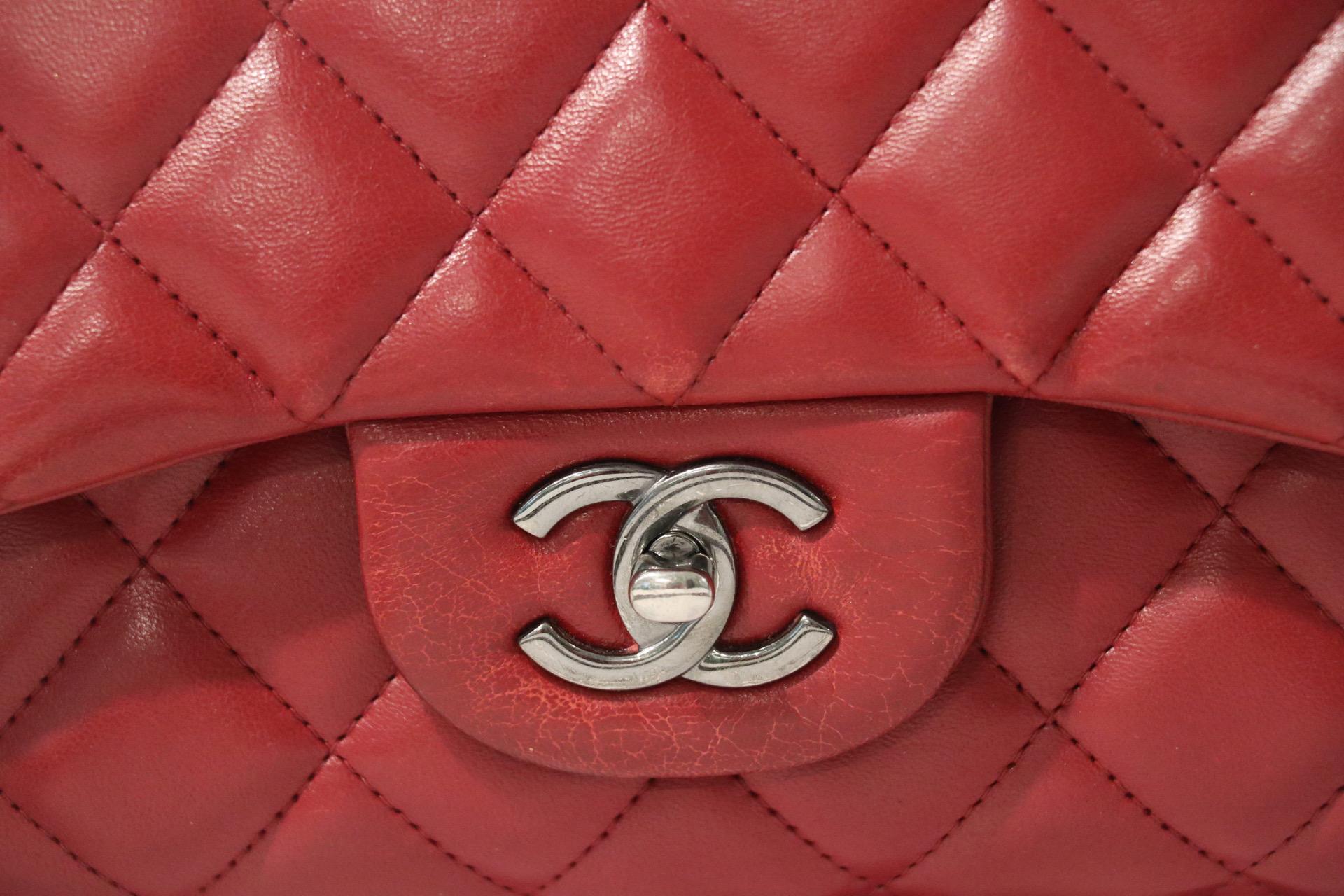 Women's Chanel Red Leather Classic Double Flap 