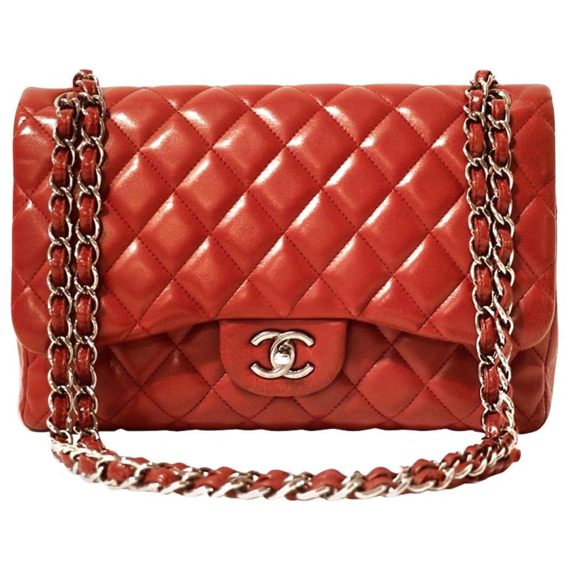 Chanel Red Leather Classic Double Flap 