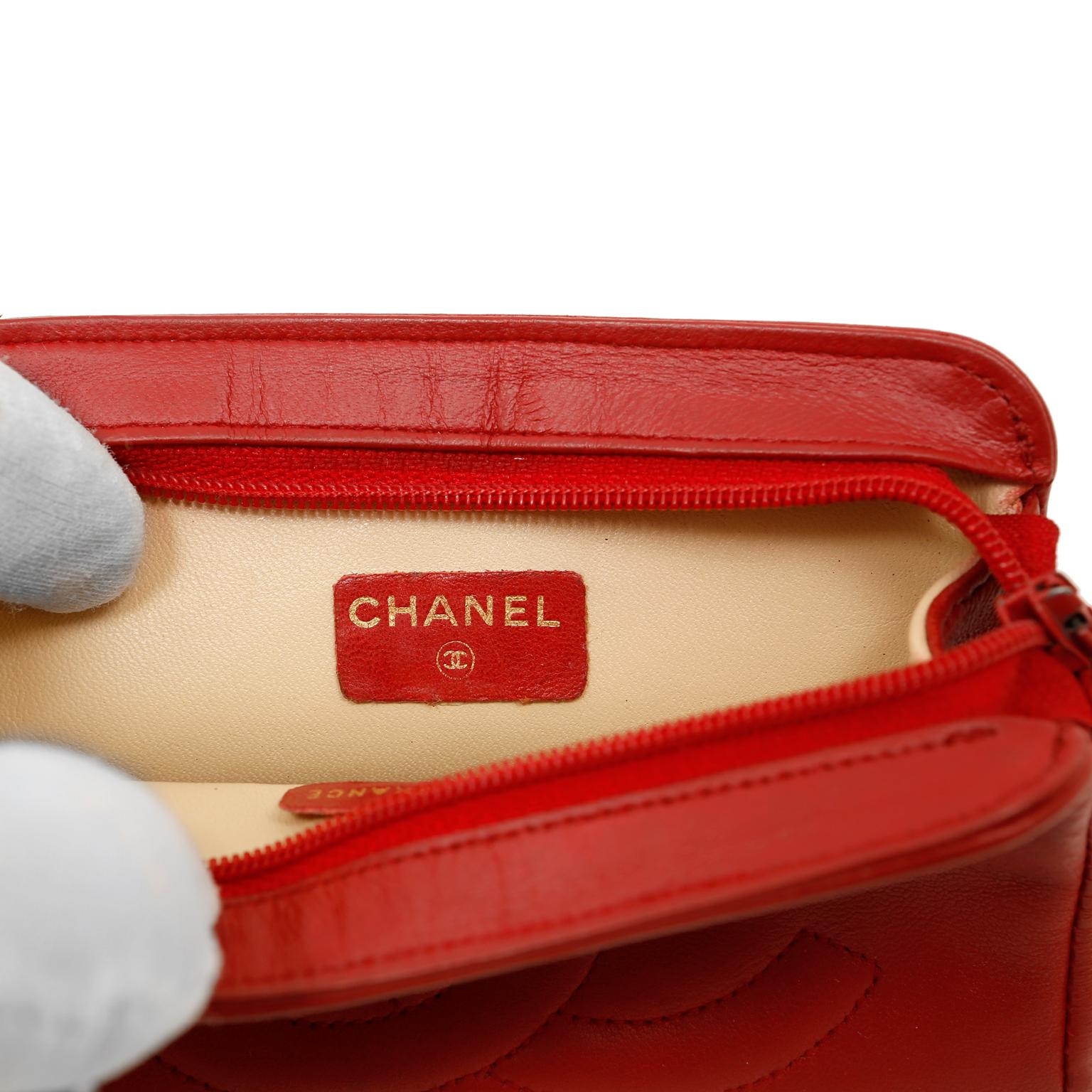 Chanel Red Leather Coin Purse In Good Condition In Palm Beach, FL