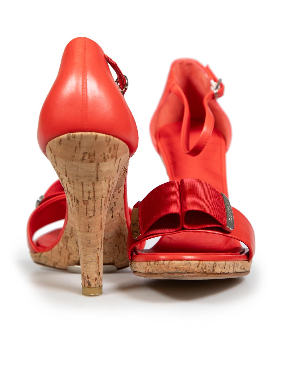 Orange Chanel Red Leather & Cork Heeled Sandals Size IT 40 For Sale