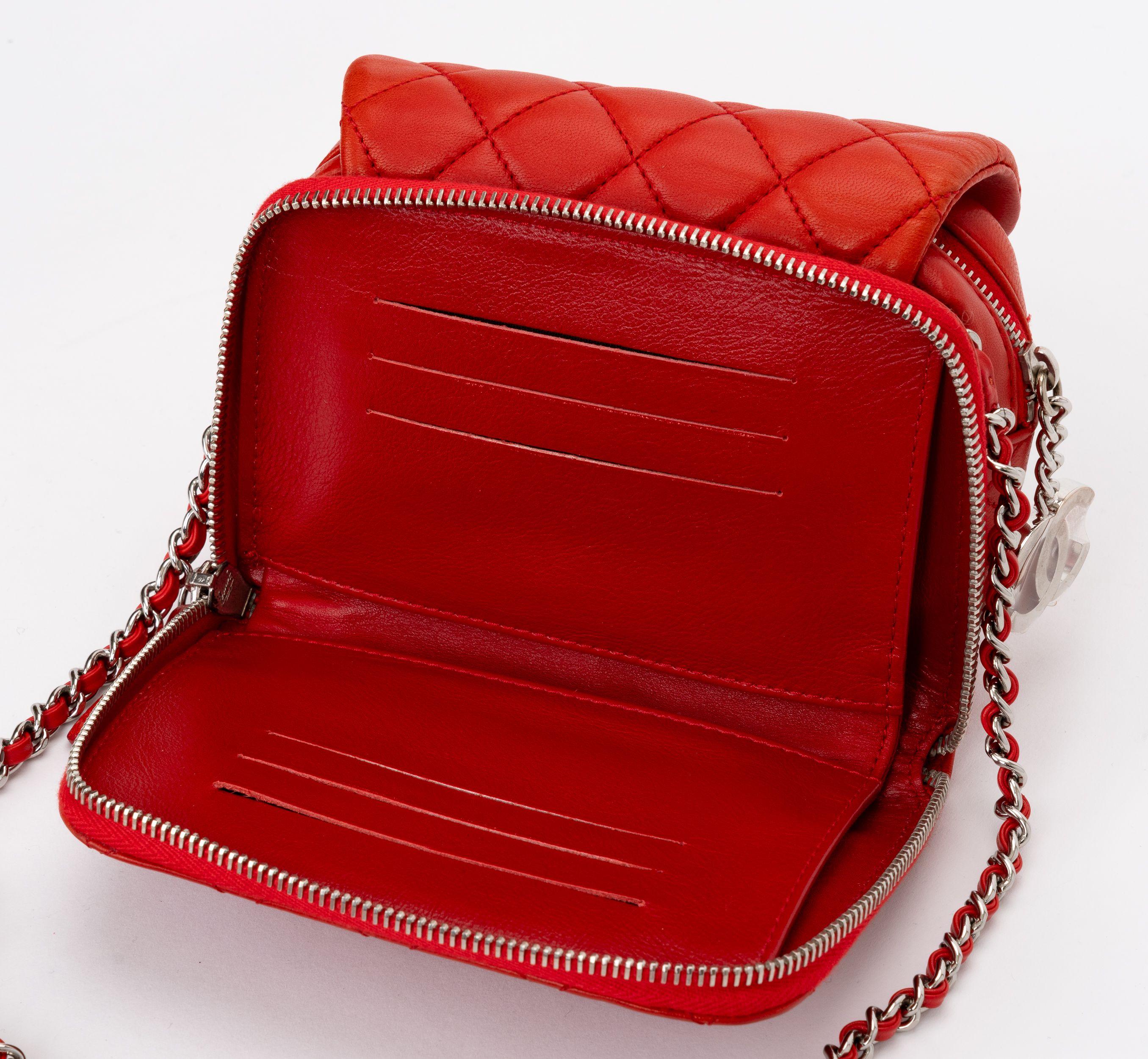 Chanel Red Leather Crossbody Flap Bag For Sale 2