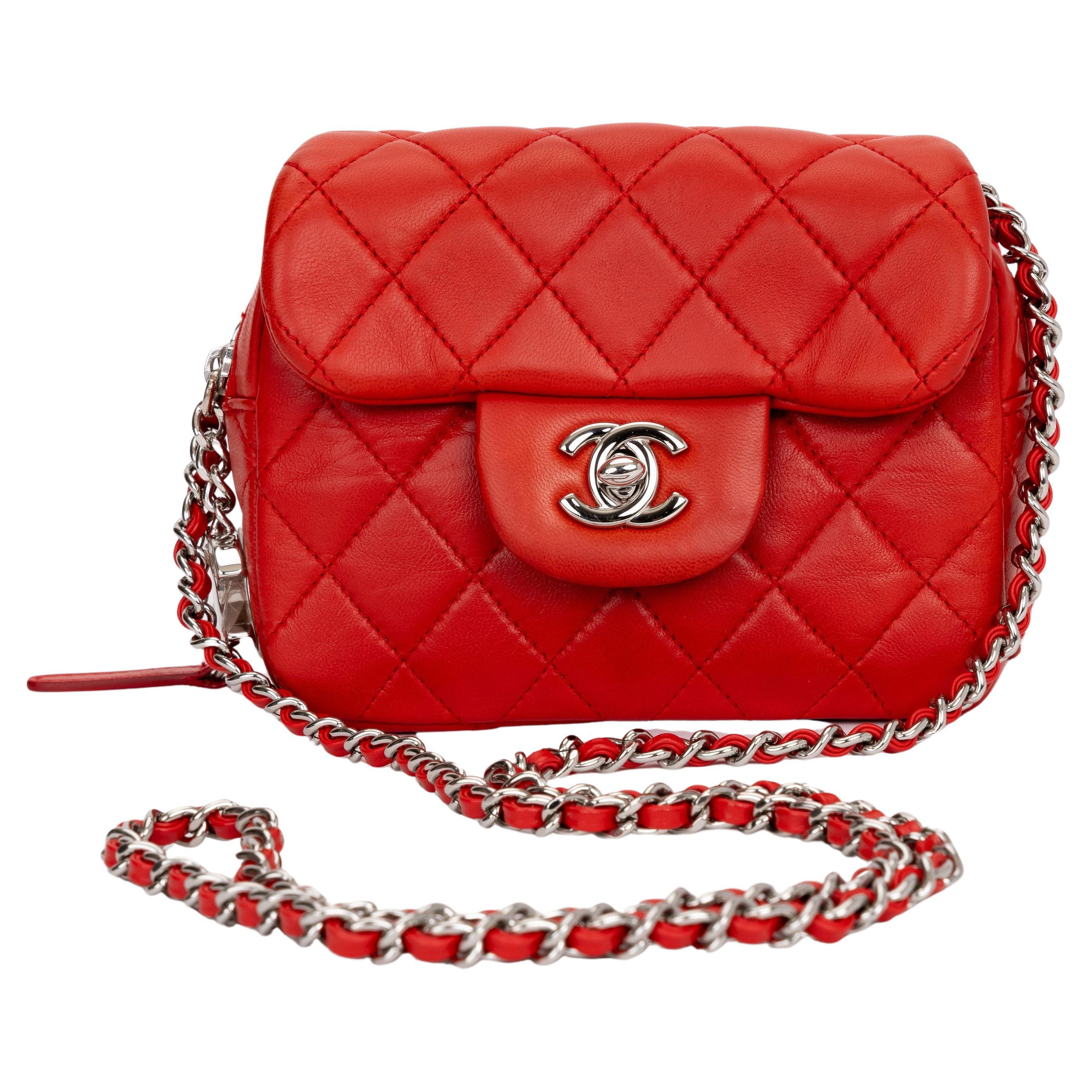 Chanel Red Leather Crossbody Flap Bag For Sale