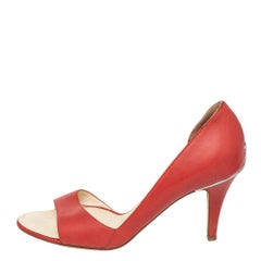 Chanel Red Leather D'orsay Open Toe Pumps Size 39.5