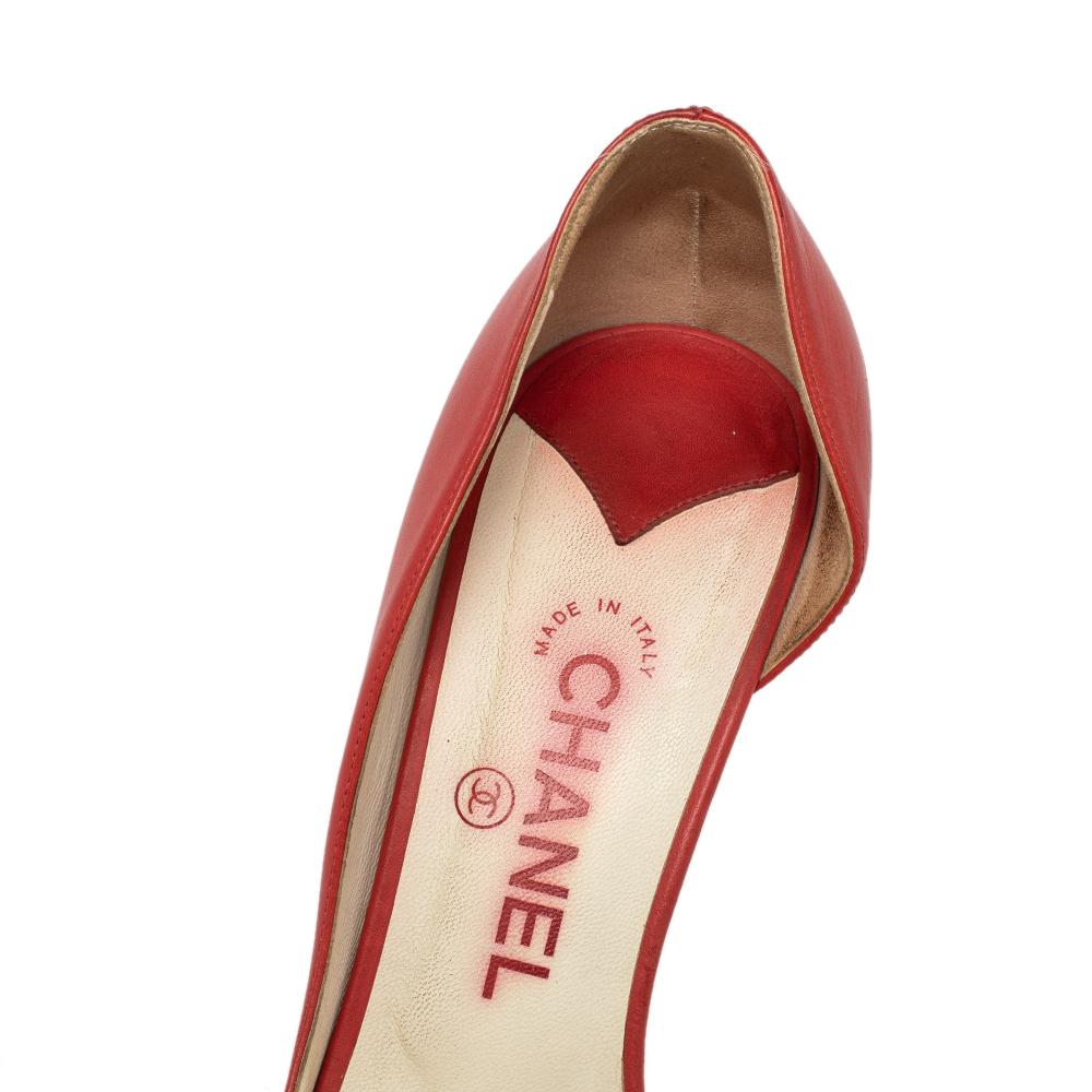 Chanel Red Leather D'orsay Open Toe Pumps Size 39.5 4