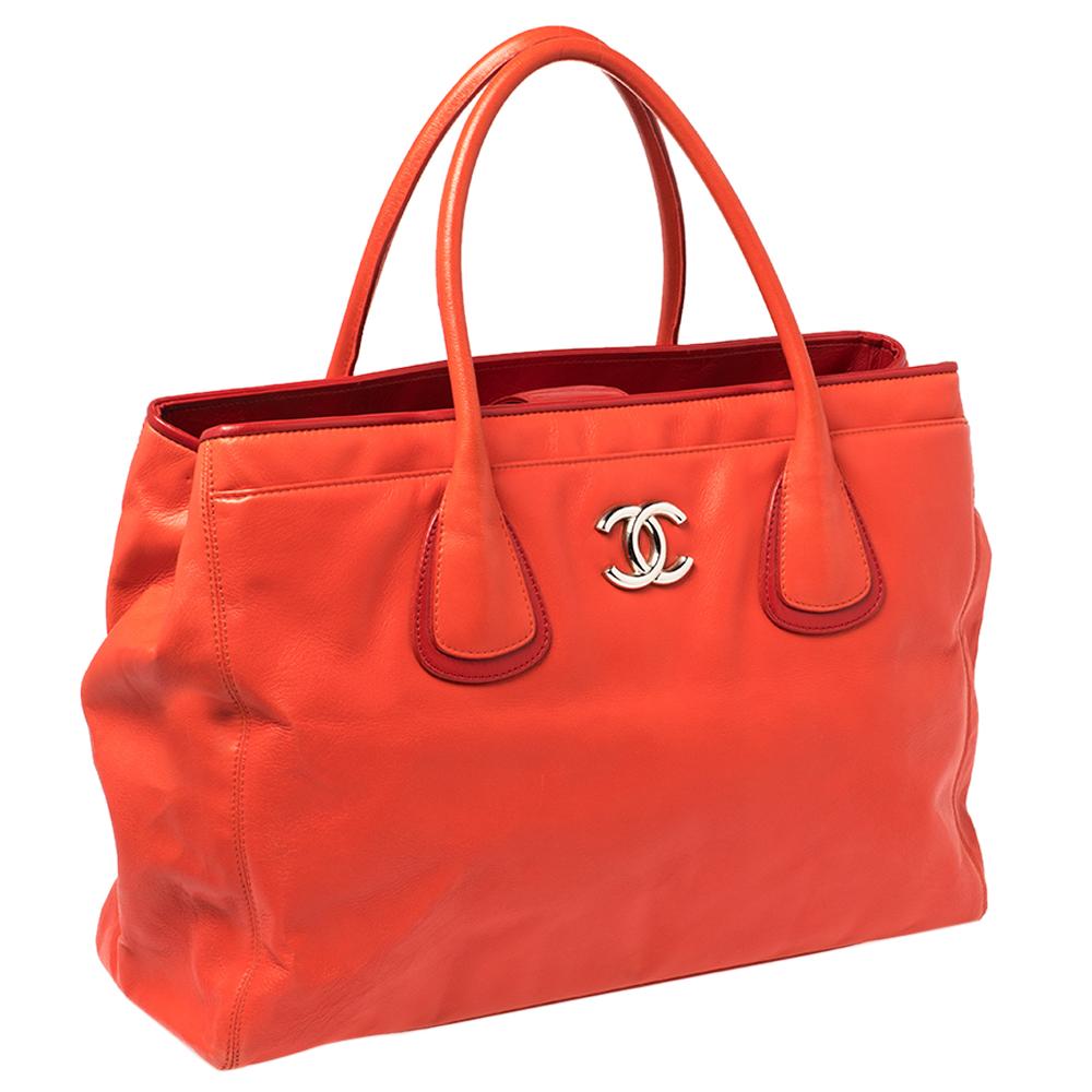 Women's Chanel Red Leather Executive Cerf Shopper Tote